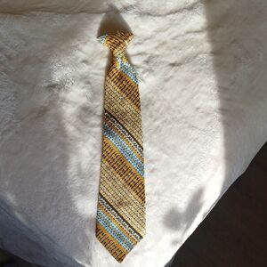 Vintage Clip On Gold and Blue Plaid Tie